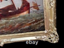 1869 Antique Dutch Large Oil Painting on Canvas by Alexander Matthew Seascape