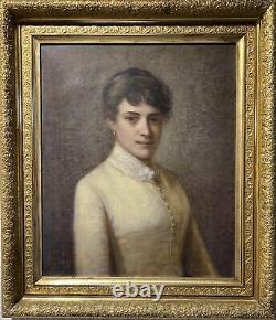 1885 Signed Antique 19th century oil painting on canvas, Portrait of a Lady