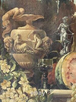 19th Century Antique Italian Still Life Oil Painting Old Master Greek Roman 1850