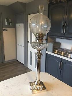 A Large Antique, Silver Plated Corinthian Column Table / Oil Lamp, Circa 1870