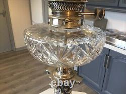 A Large Antique, Silver Plated Corinthian Column Table / Oil Lamp, Circa 1870