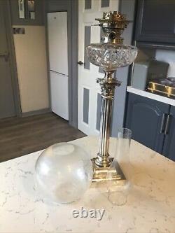 A Large Antique, Silver Plated Corinthian Column Table / Oil Lamp, Circa 1870