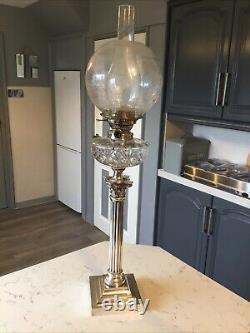 A Large Antique, Silver Plated Corinthian Column Table / Oil Lamp, Circa 1870