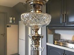 A Large Antique, Silver Plated Corinthian Column Table / Oil Lamp, Circa 1870