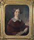 American School 19th C. Antique Oil Painting On Canvas, Portrait Of A Lady