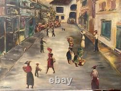 ANTIQUE African American FIGURES & CITYSCAPE OIL PAINTING SIGNED B. N. MARIC