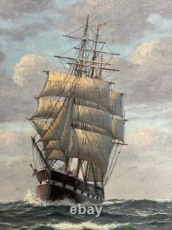 ANTIQUE Clipper Ship Seascape Oil Painting Nautical Ocean Maritime Boat 19th C