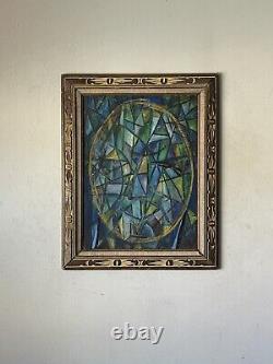 ANTIQUE MID CENTURY MODERN ABSTRACT OIL PAINTING OLD VINTAGE CUBIST CUBISM 1950s