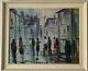 Antique Mid Century Modern Cityscape Oil Painting Old Vintage Abstract 1960s
