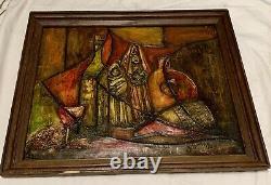 ANTIQUE MID CENTURY MODERN CUBIST OIL PAINTING OLD VINTAGE ABSTRACT 1950 Signed