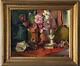 Antique Modern Realism Still Life Impressionist Oil Painting Old Art Deco 1930s