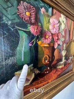 ANTIQUE MODERN REALISM STILL LIFE IMPRESSIONIST OIL PAINTING OLD ART DECO 1930s