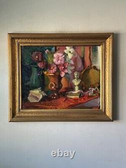ANTIQUE MODERN REALISM STILL LIFE IMPRESSIONIST OIL PAINTING OLD ART DECO 1930s