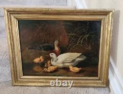 ANTIQUE OIL PAINTING Board In Style Of John Frederick Herring Sr Ducks Ducklings