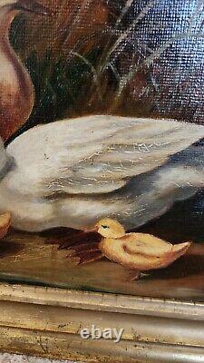 ANTIQUE OIL PAINTING Board In Style Of John Frederick Herring Sr Ducks Ducklings