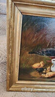 ANTIQUE OIL PAINTING Board In Style Of John Frederick Herring Sr Ducks Ducklings