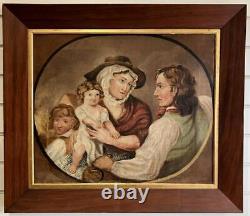 ANTIQUE OIL PAINTING Large British Primitive Georgian Family Portrait c1790