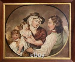 ANTIQUE OIL PAINTING Large British Primitive Georgian Family Portrait c1790