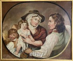 ANTIQUE OIL PAINTING Large British Primitive Georgian Family Portrait c1790