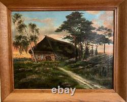 ANTIQUE OIL PAINTING Large Swiss Chalet Summer Landscape OTTO ERNST 1884-1967