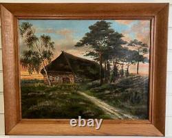 ANTIQUE OIL PAINTING Large Swiss Chalet Summer Landscape OTTO ERNST 1884-1967