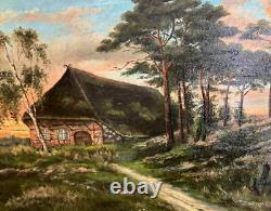 ANTIQUE OIL PAINTING Large Swiss Chalet Summer Landscape OTTO ERNST 1884-1967