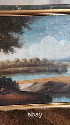 ANTIQUE OIL PAINTING On Canva Landscape Framed Dark And Moody Art European 44x23