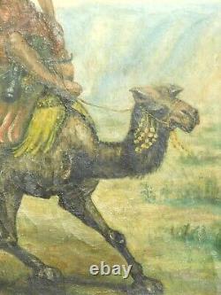 AS IS Antique Orientalist Oil Painting 1890 Vintage Arab Riding Camel To Restore