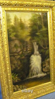 Adirondack School Antique Waterfall Oil painting c. 1890