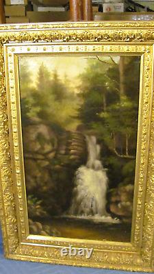 Adirondack School Antique Waterfall Oil painting c. 1890