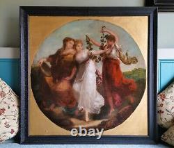 After Angelica Kauffman, Beauty Prudence Folly, Fine 19thC Antique Oil Painting