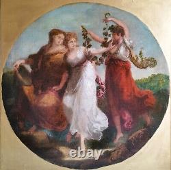 After Angelica Kauffman, Beauty Prudence Folly, Fine 19thC Antique Oil Painting