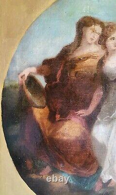 After Angelica Kauffman, Beauty Prudence Folly, Fine 19thC Antique Oil Painting