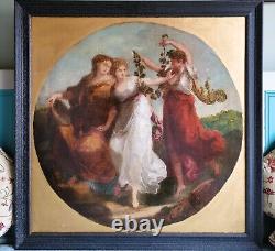 After Angelica Kauffman, Beauty Prudence Folly, Fine 19thC Antique Oil Painting