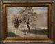 American Large Antique Oil Painting Mountain Trees Forest Landscape Signed
