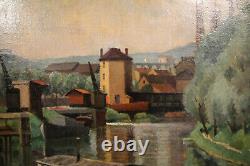 American Large Expressionistic Landscape Antique Oil Painting signed