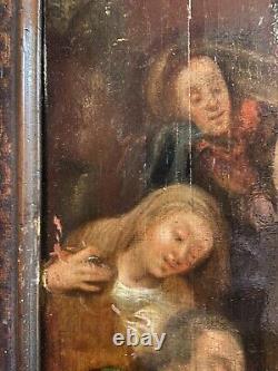Antique 17th century painting oil on wood panel religious German school Large