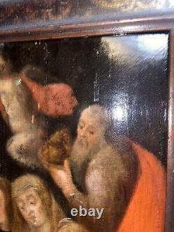 Antique 17th century painting oil on wood panel religious German school Large