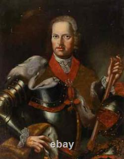 Antique 18th Century Large Oil Painting Portrait of a Nobleman in Armor d