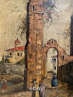 Antique. 1934 Architectural Italian Rome City Scenic Oil Painting Signed