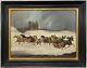 Antique 19th C. American Folk Art Winter Horses Sleighs Landscape Oil Provenance