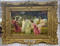 Antique 19th C. European Oil on Canvas Painting Blind Man's Buff