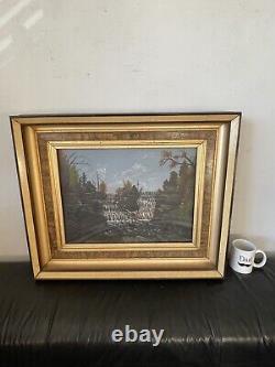 Antique 19th C Landscape Waterfall Impressionist Oil Painting Old Hudson River