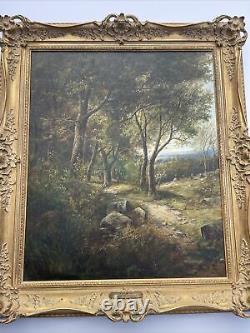 Antique 19th Century Landscape Painting Joseph Thors W Large Ornate Frame Listed