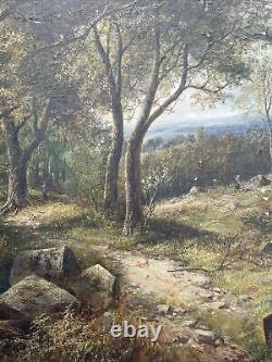 Antique 19th Century Landscape Painting Joseph Thors W Large Ornate Frame Listed