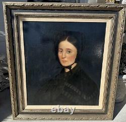 Antique 19th Century Old Master Large Oil Painting Portrait of a Pretty Woman