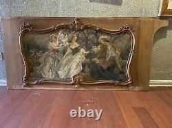 Antique 19th Century Painting Oil On Canvas French Style Wooden Panel Huge 7 ft