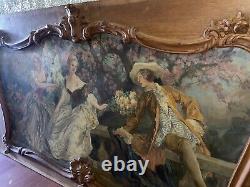 Antique 19th Century Painting Oil On Canvas French Style Wooden Panel Huge 7 ft