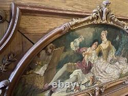 Antique 19th Century Painting Oil On Canvas Wooden Carving Panel Large 7 ft