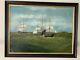 Antique 19th Century Whaling Whale Hunting Ship Maritime Folk Art Oil Painting